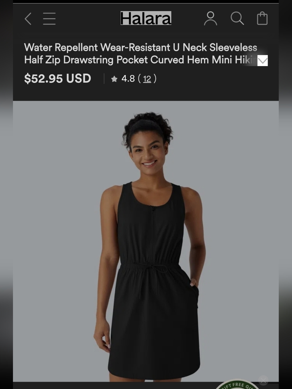 HALARA Black Sleeveless Drawstring Mini Dress
